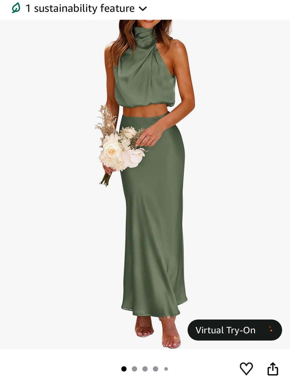 Olive Green Satin Maxi Crop Top & Skirt